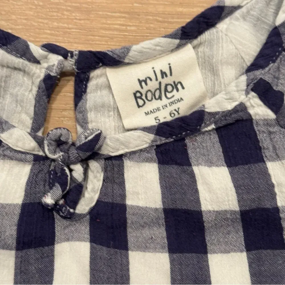 Mini Boden Blue & White shortsleeve Gingham country prairie Dress Size 5-6